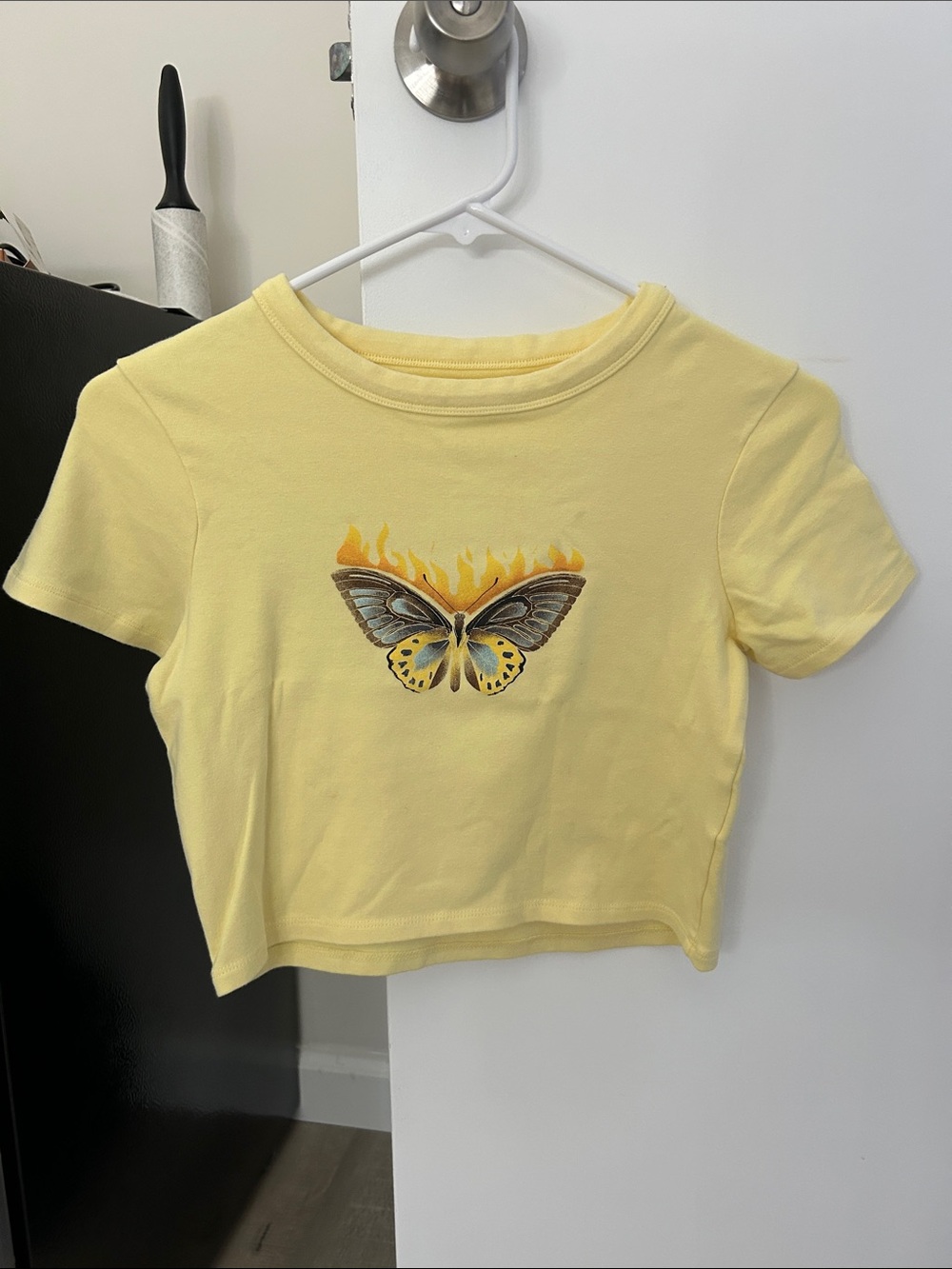 Cotton On Yellow Butterfly Flame Crop Tee